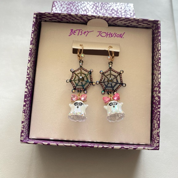 BETSEY JOHNSON Halloween Multi Crystal & Glitter Boo-Ghost Drop Earrings NIB - Picture 6 of 6